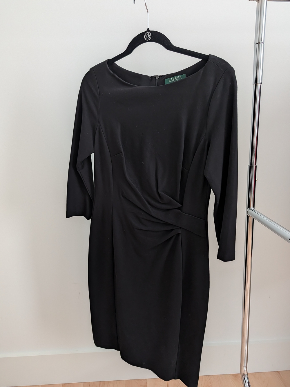 Lauren Ralph Lauren Black Long Sleeve Boatneck Sheath Dress